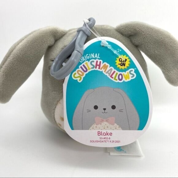 Squishmallow Blake Easter Bunny Rabbit Bowtie Clip On 3.5" Plush Keychain - Picture 3 of 4